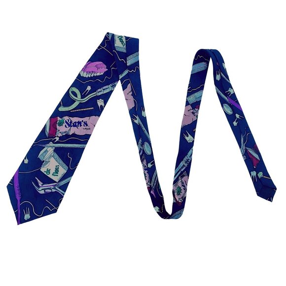 Vintage Nicole Miller 1992 Tie Novelty Graphic Print Teeth Dentist Wide Funny - Picture 5 of 10